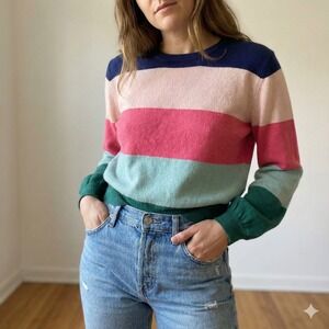 Trovata Birds of Paradise Sweater Womens Small Striped Crewneck Cotton Cashmere